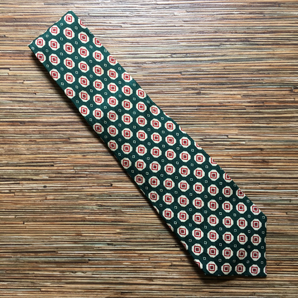 Polo by Ralph Lauren Tie Green Cream Red 100% Silk - Picture 1 of 8
